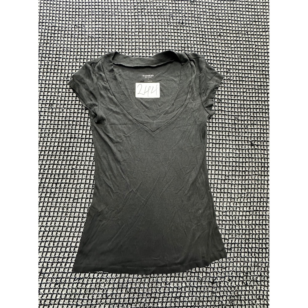 Express Sexy Basics Tee Women S Black Excellent V-Neck Short Sleeve Cap Top
